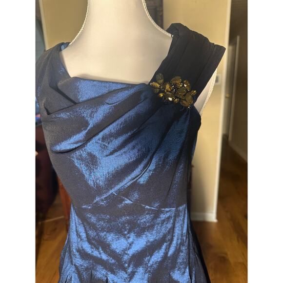Jessica Howard Navy Embellished Gold Rhinestone Shoulder Semi Formal Dress - Picture 3 of 8